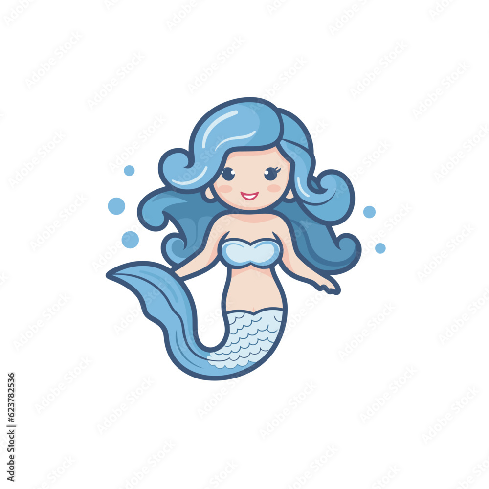 Vector of a flat icon of a blue haired mermaid with a tail Vector of a flat icon of a blue haired mermaid with a tail
