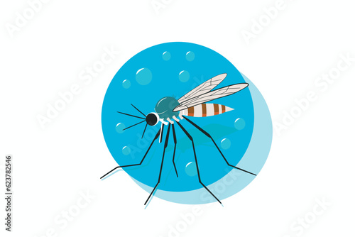 Vector of a flat icon vector of a mosquito flying on a blue background