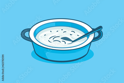 Vector of a flat icon of a bowl of soup with a spoon in it