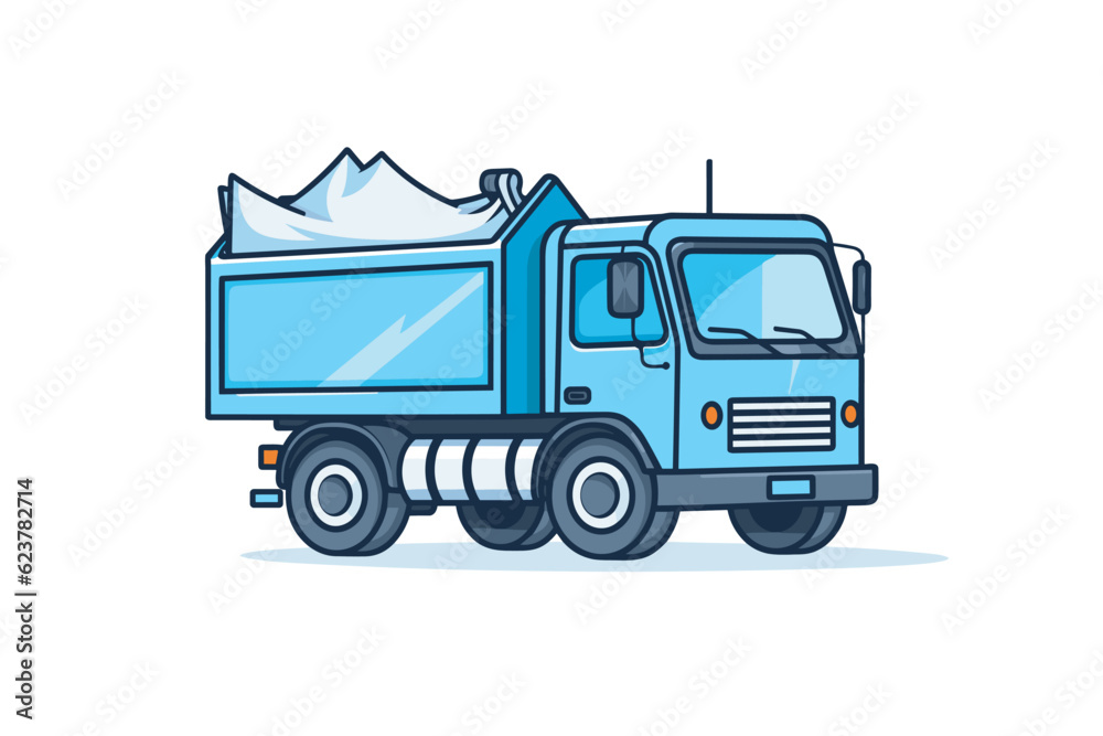 Vector of a blue dump truck with a mountain in the background