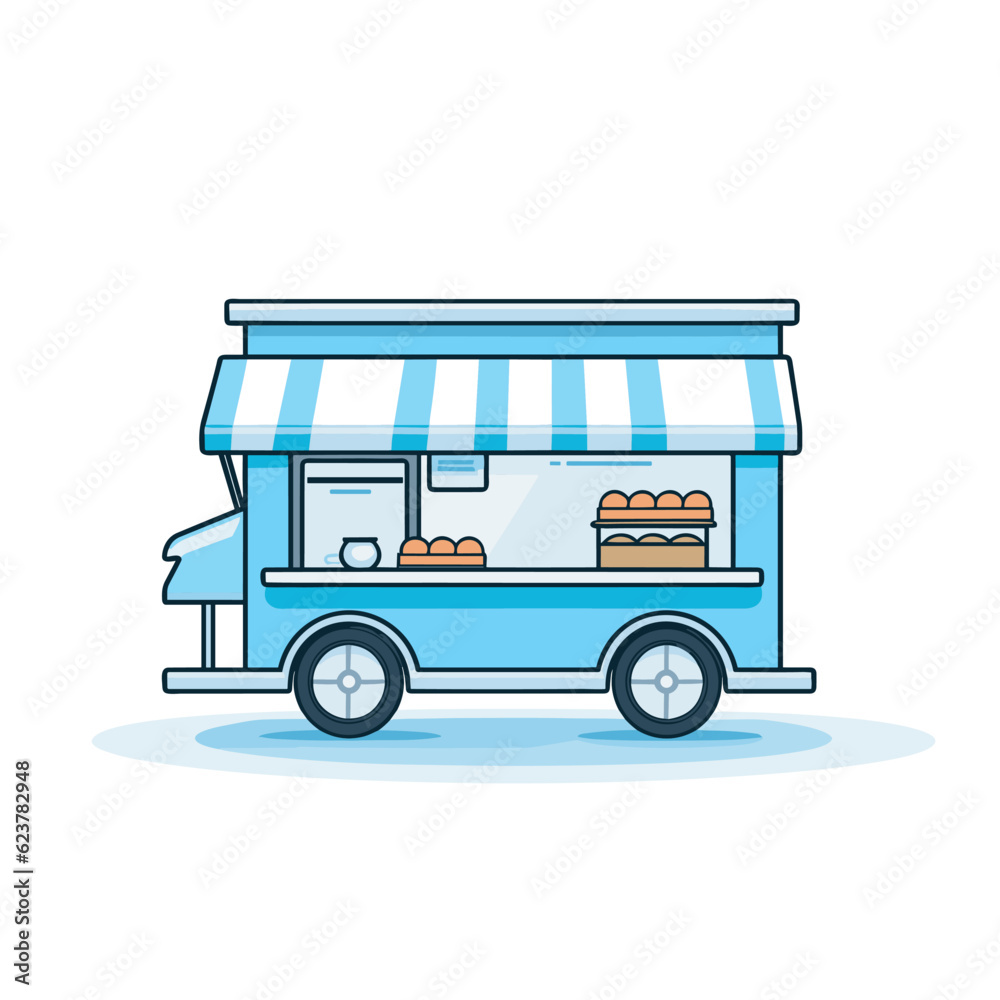 Vector of a blue food truck with a blue awning
