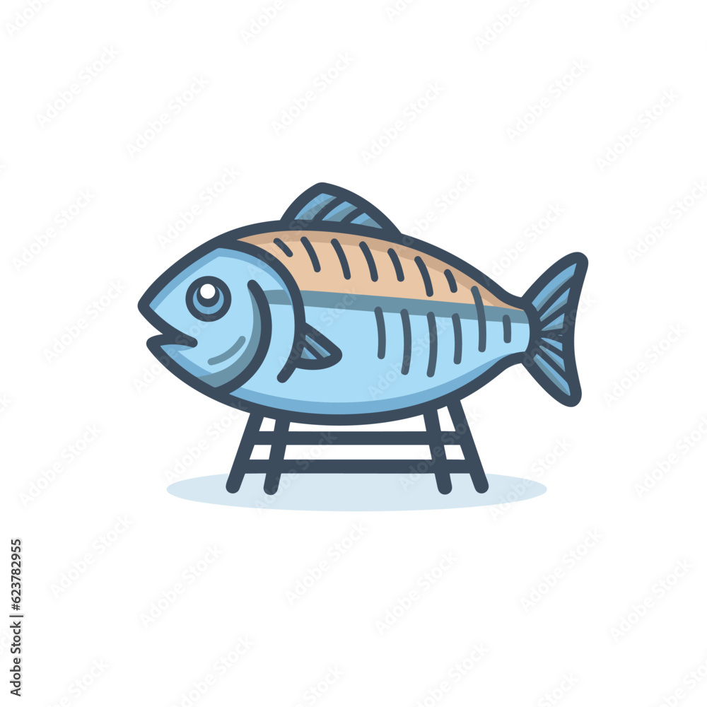 Vector of a fish sitting on top of a wooden stand Vector of a fish sitting on top of a wooden stand