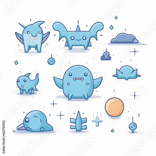 Vector of cartoon monsters in various shapes and sizes
