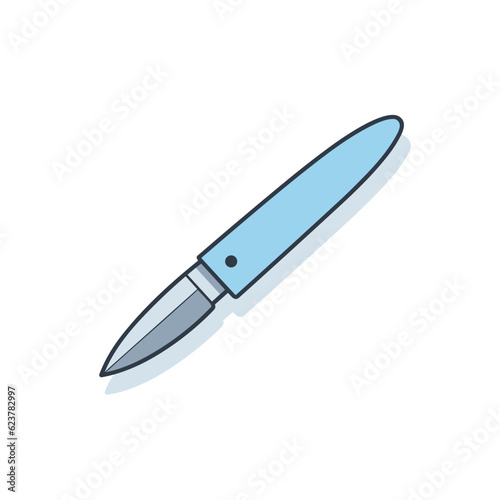 Vector of a blue knife with a black handle on a white background