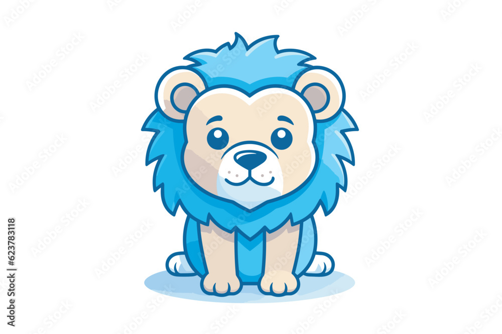 Fototapeta premium Vector of a cute cartoon lion with a vibrant blue mane