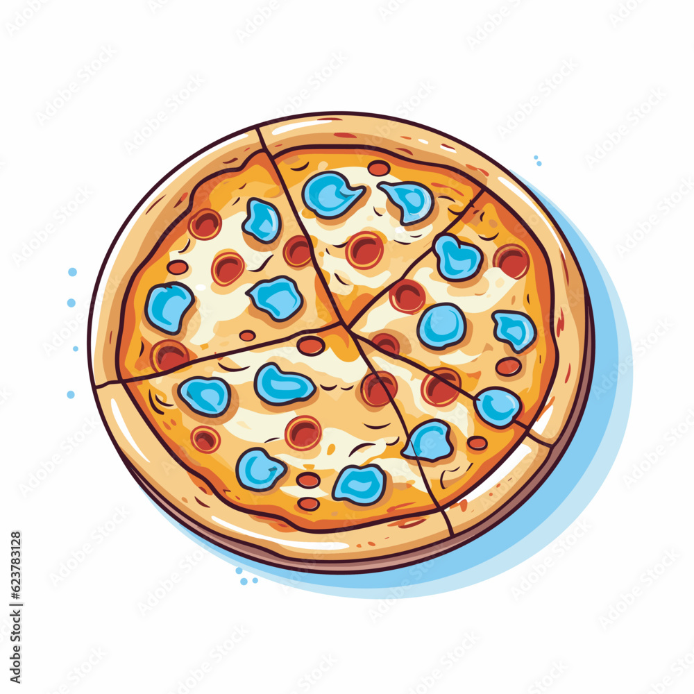 Vector of a pizza with various toppings on a clean white background