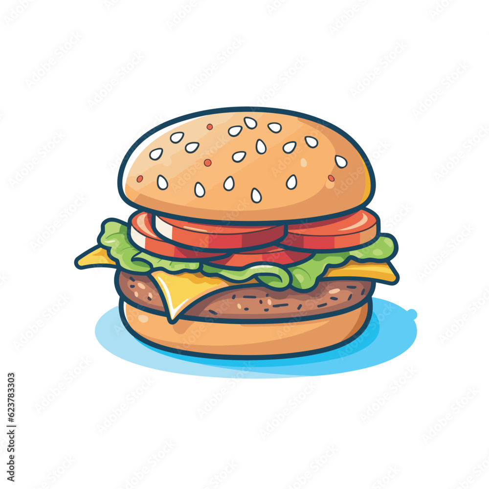 Vector of a hamburger with lettuce and tomato on it Vector of a hamburger with lettuce and tomato on it