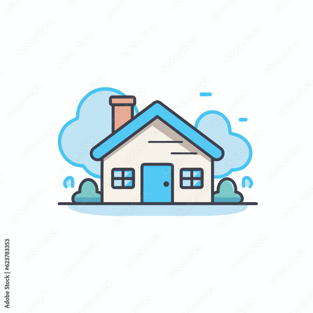 Fototapeta premium Vector of a house with a chimney and trees in a peaceful natural setting