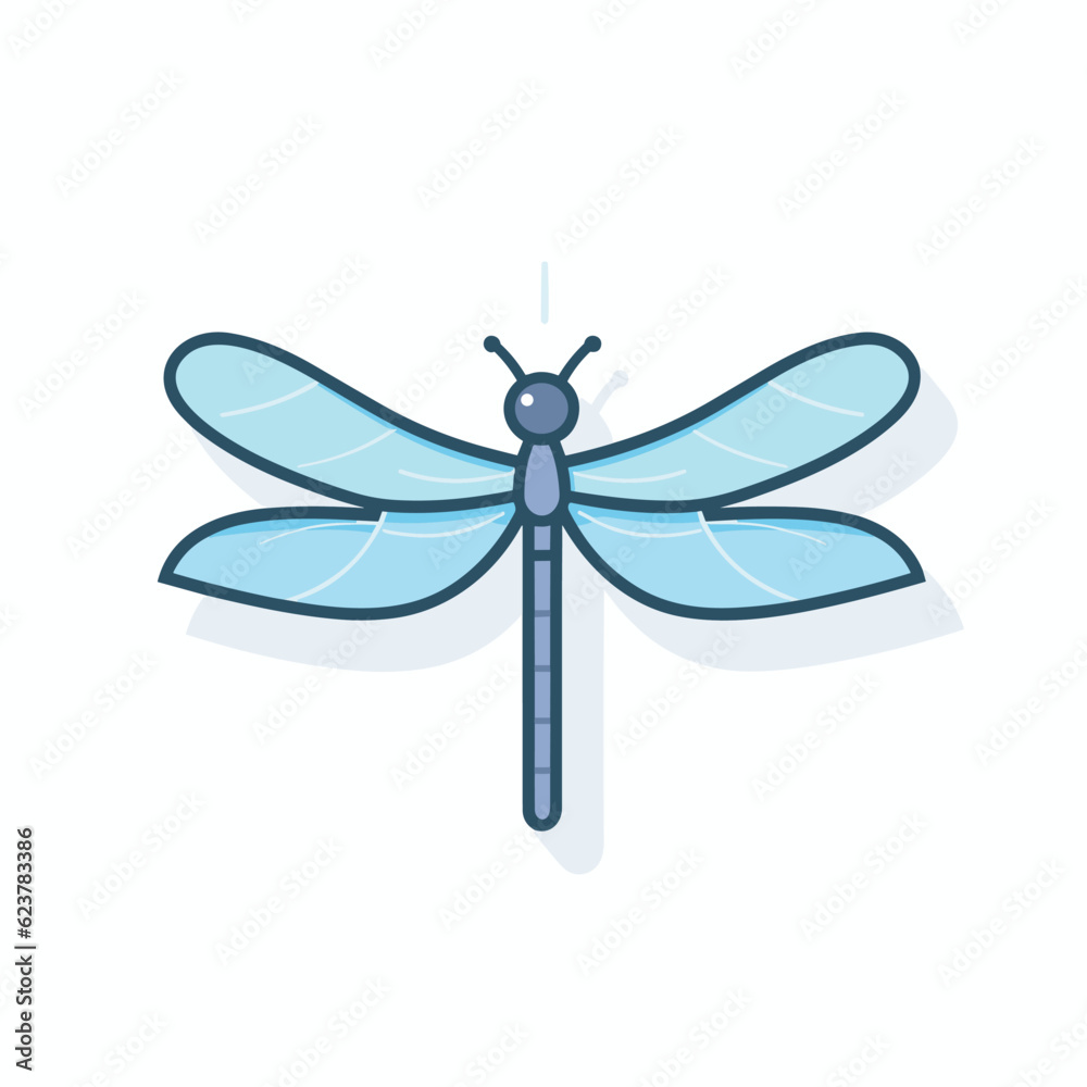 Vector of a blue dragonfly perched on a white wall Vector of a blue dragonfly perched on a white wall