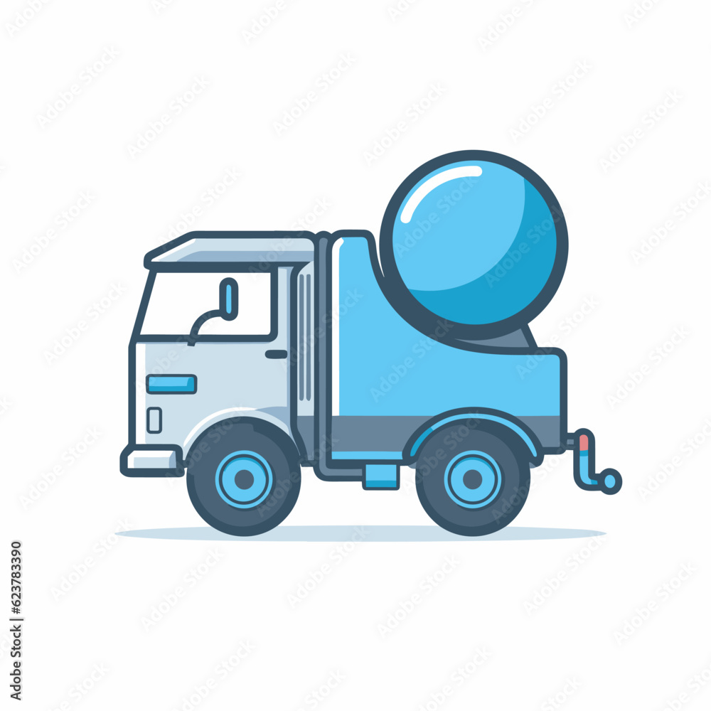 Vector of a blue and white truck with a ball on the back Vector of a blue and white truck with a ball on the back