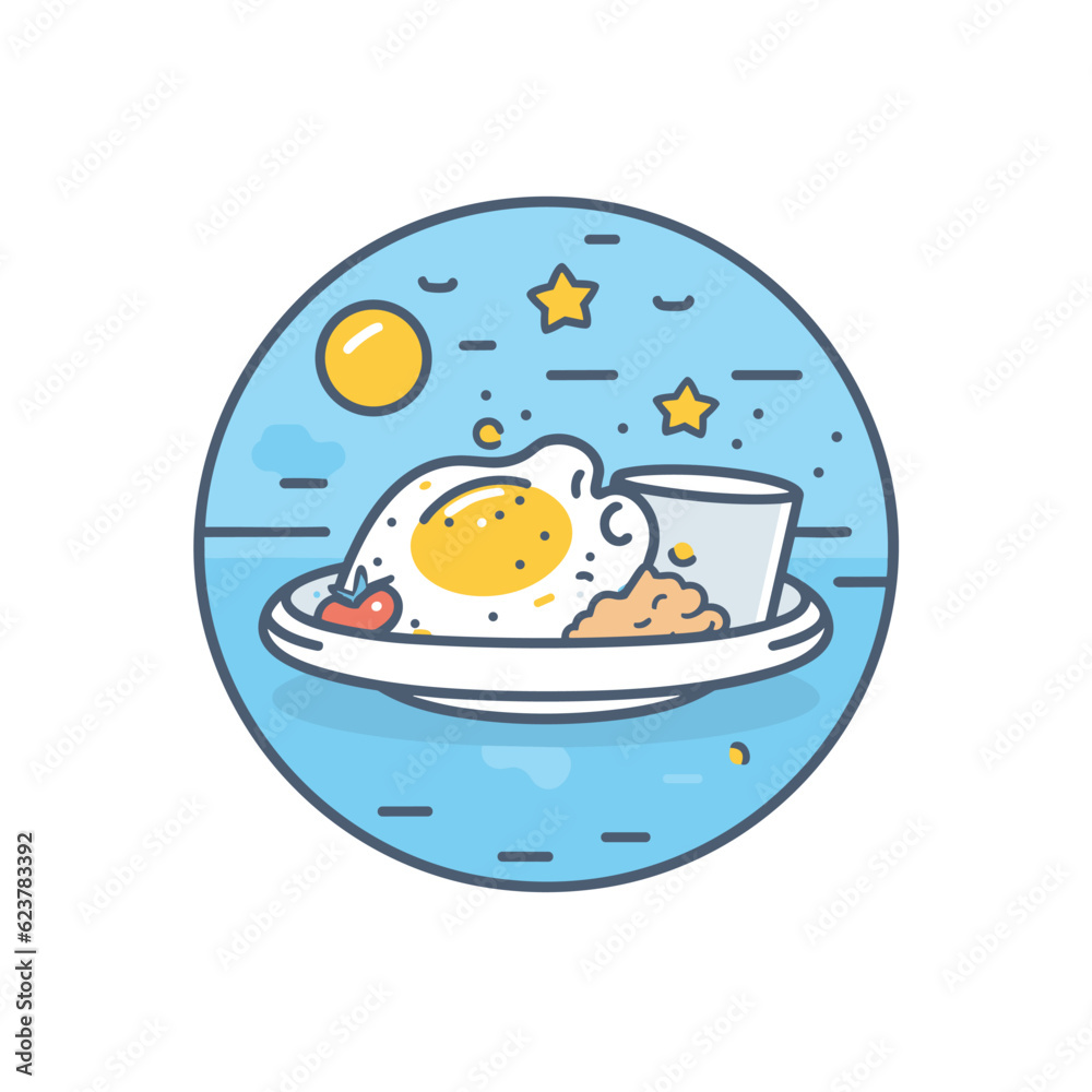 Vector of a plate with a fried egg and a cup of coffee Vector of a plate with a fried egg and a cup of coffee