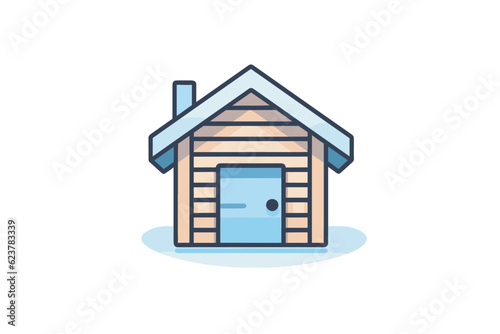 Vector of a house with a chimney and a doo