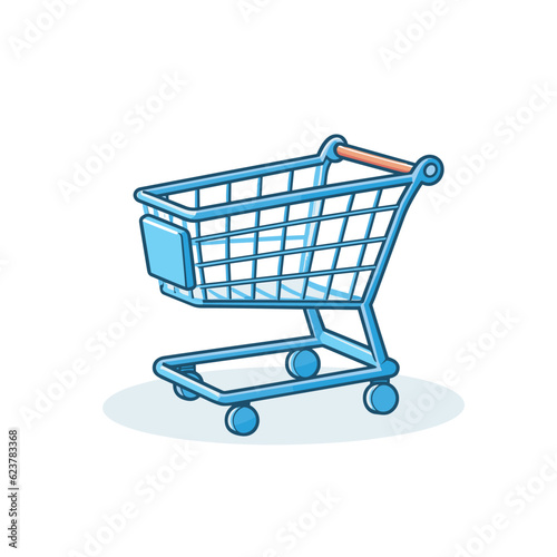 Vector of a blue shopping cart with a wooden handle