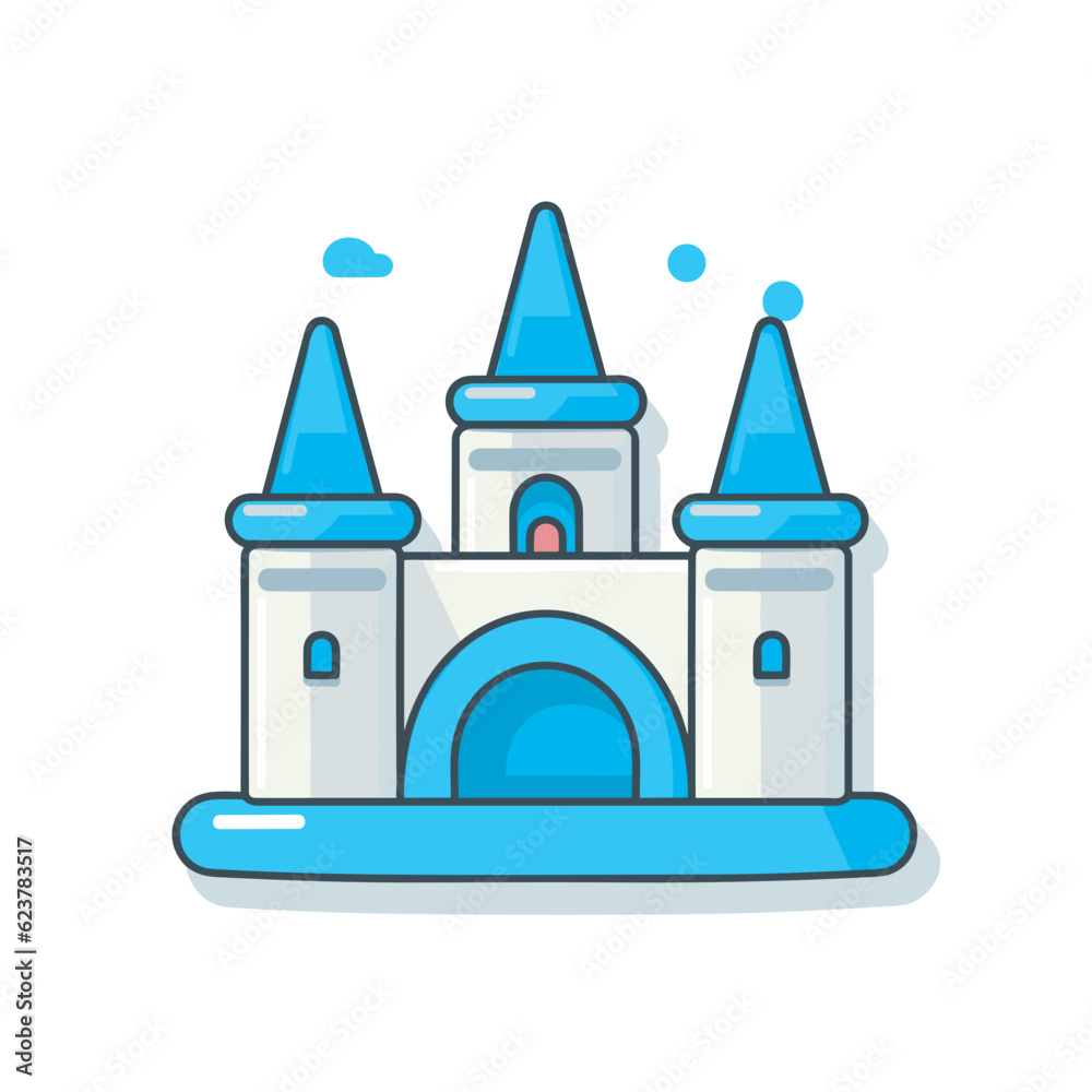 Vector of a blue and white castle with turrets icon Vector of a blue and white castle with turrets icon