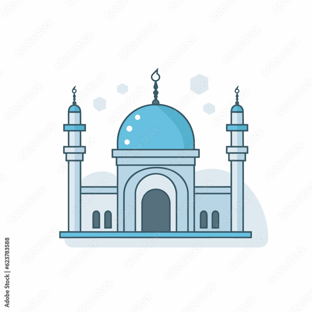 Vector of A vector of a mosque with a blue dome and two minarets Vector of A vector of a mosque with a blue dome and two minarets