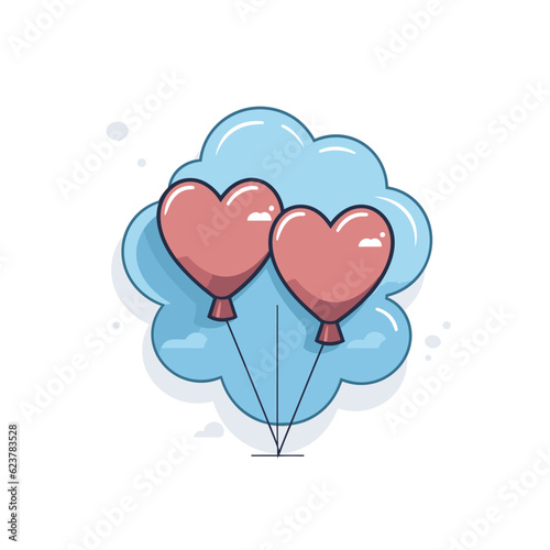 Vector of heart shaped balloons floating in the air