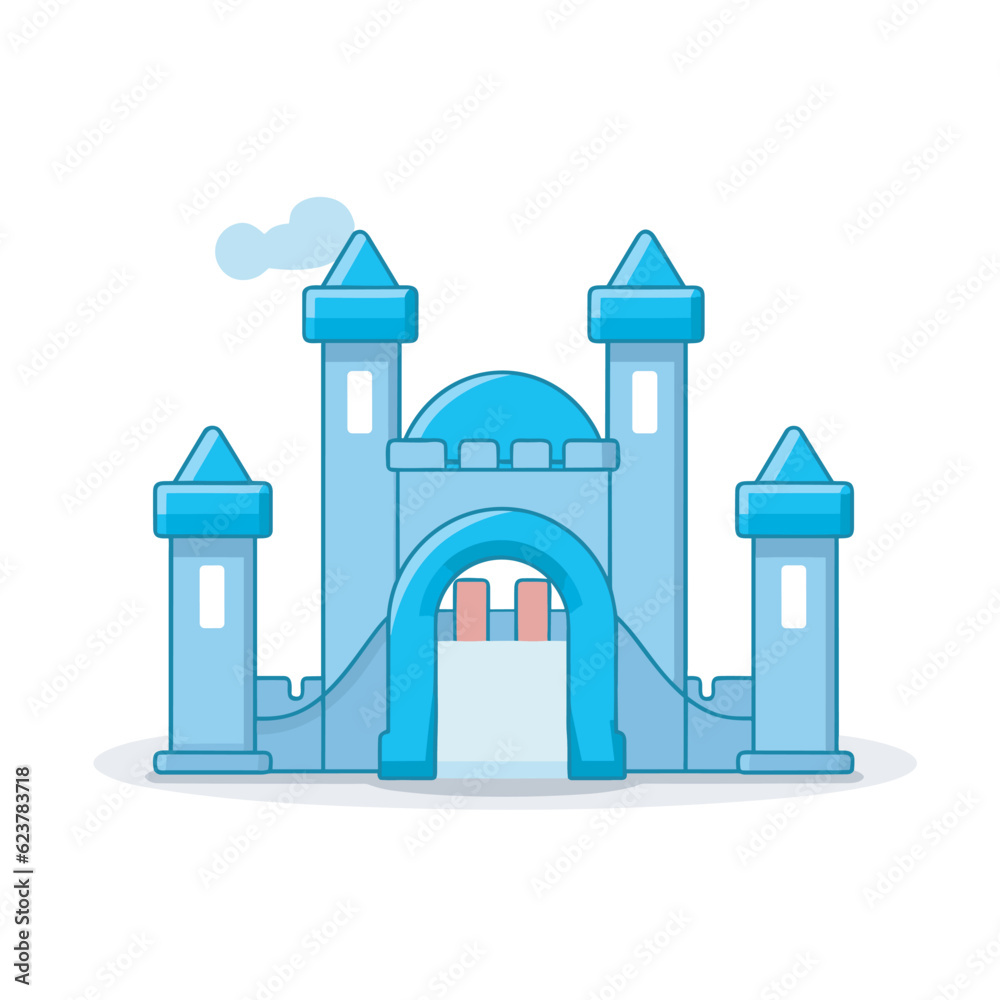 Vector of a blue castle with a gate and turrets