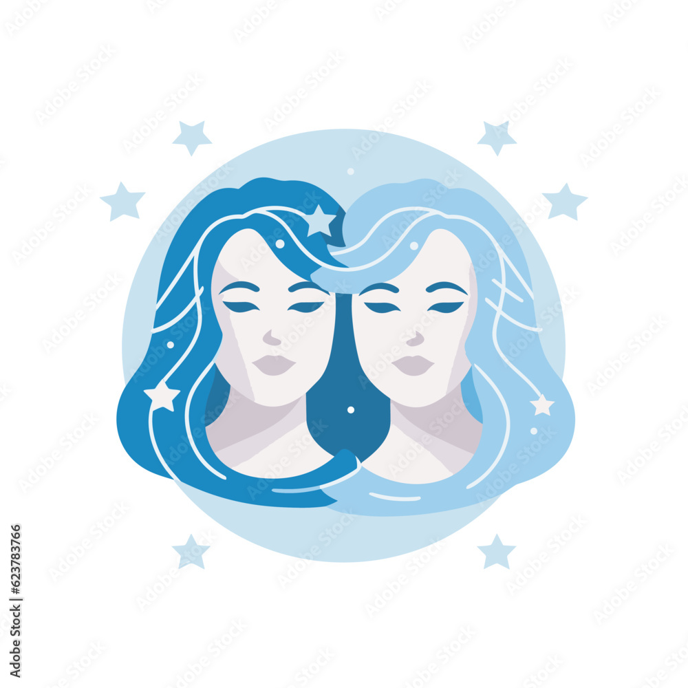 Vector of two women with blue hair facing each other in a flat icon style Vector of two women with blue hair facing each other in a flat icon style