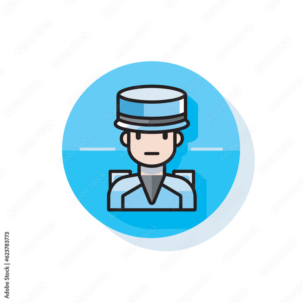 Vector of a man wearing a hat inside a blue circle