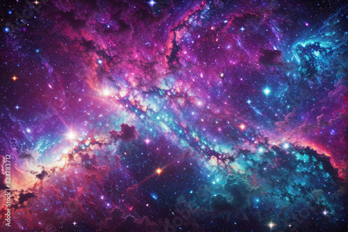 Colorful space galaxy cloud nebula. Stary night cosmos. Universe science astronomy. Supernova background wallpaper. Generative Al