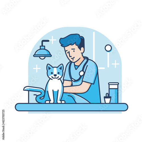 Vector of a man petting a cat in the bathroom