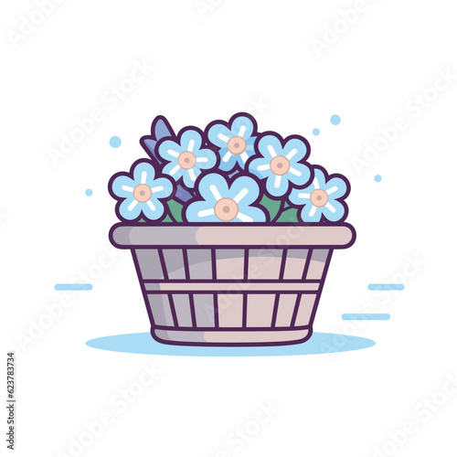 Vector of a flat icon vector of a basket filled with blue flowers