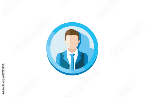 Vector of a flat icon of a man in a suit and tie inside a blue circle