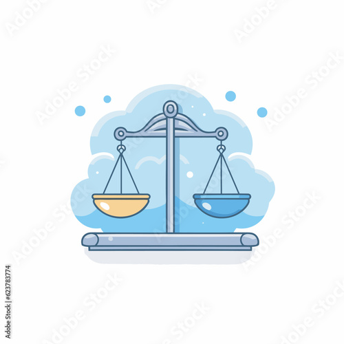 Vector of a balance scale with a yellow bowl on top of it