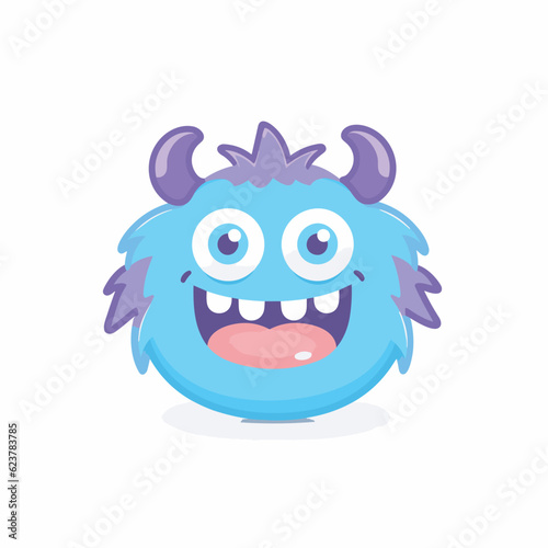 Vector of a blue monster with horns and a pink tongue