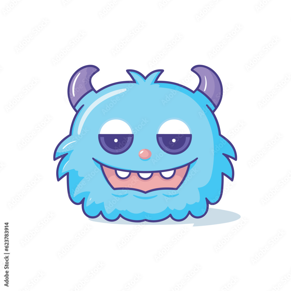 Vector of a flat icon vector of a blue monster with horns and big eyes