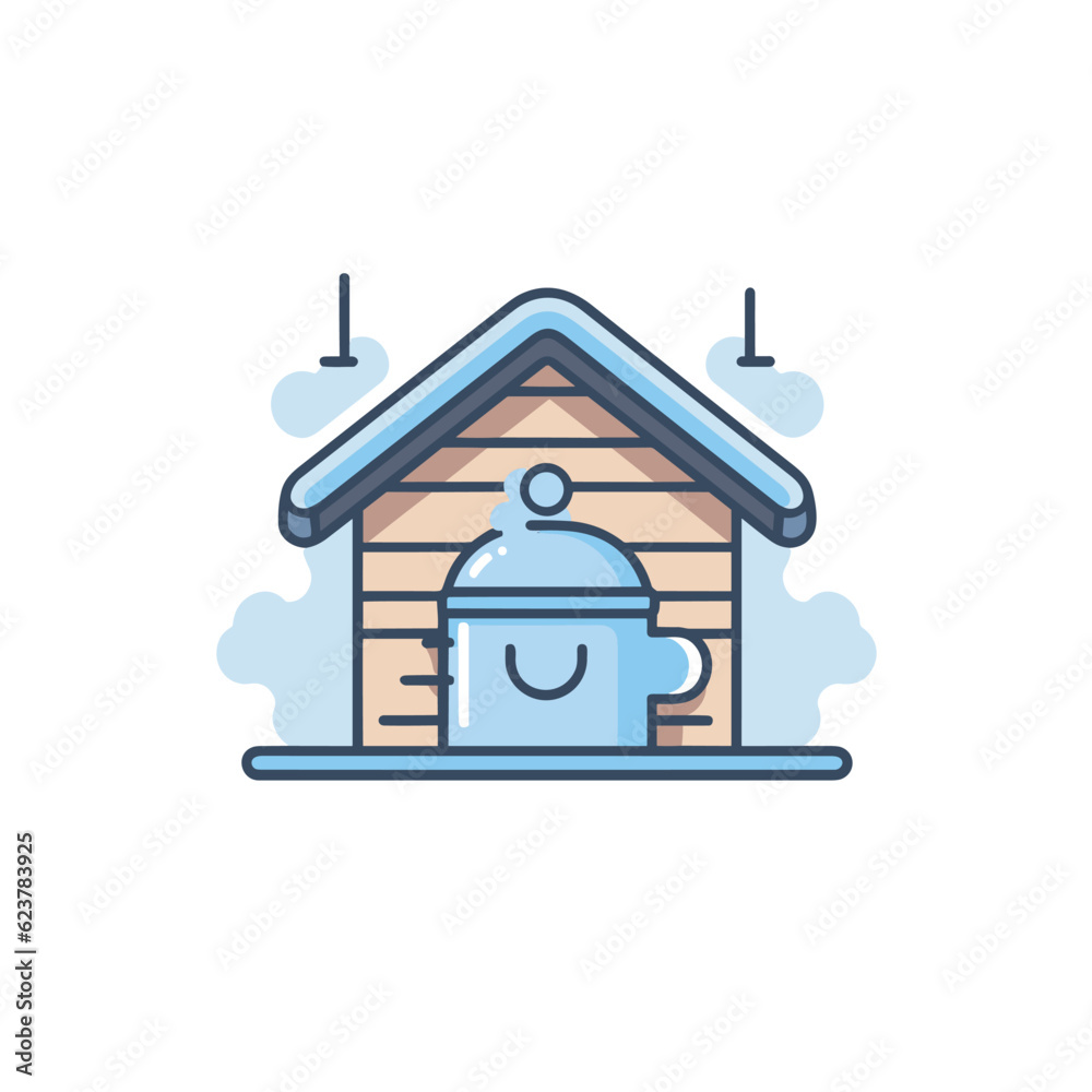 Vector of a house with a chimney and a fire hydrant in a flat icon style