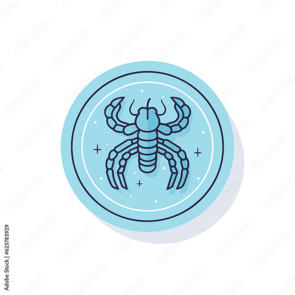Vector of a simple flat icon of a scorpion in a circular shape on a white background Vector of a simple flat icon of a scorpion in a circular shape on a white background