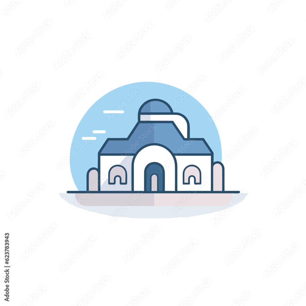 Vector of a building with a dome on top, flat and minimalistic style