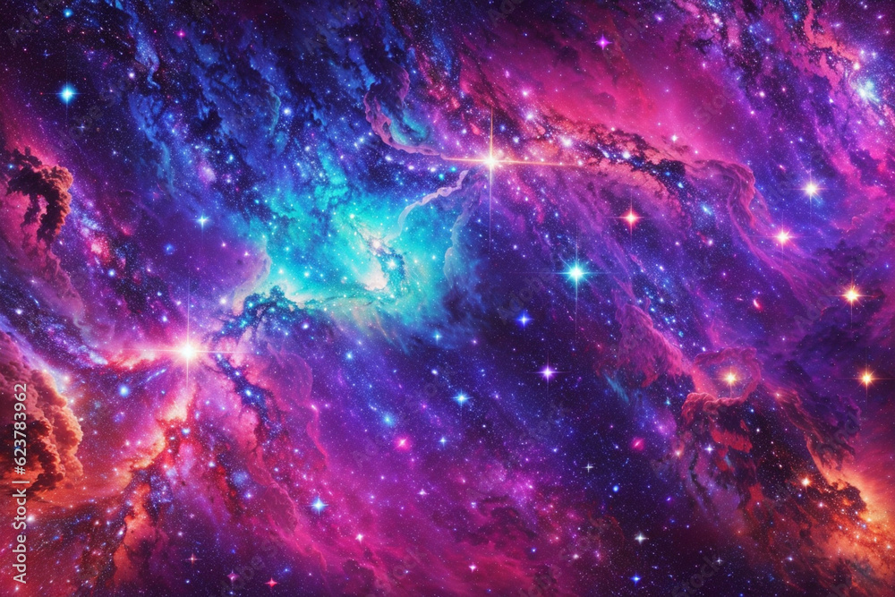 Colorful space galaxy cloud nebula. Stary night cosmos. Universe science astronomy. Supernova background wallpaper. Generative Al