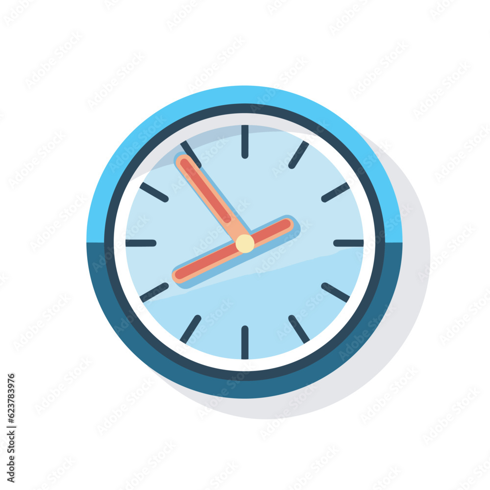 Vector of a blue and white clock icon with red hands in a flat design Vector of a blue and white clock icon with red hands in a flat design