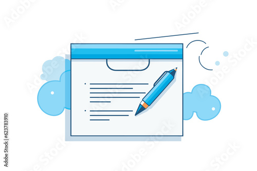 Vector of a flat icon of a pen on top of a paper