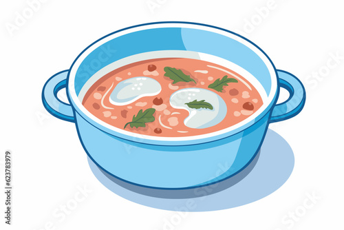 Vector of a flat icon vector of a bowl of soup with sour cream and parsley