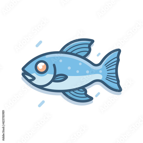 Vector of a flat icon of a blue fish with an orange eye © Ilgun