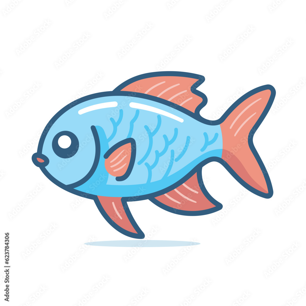 Fototapeta premium Vector of a flat icon of a blue and red fish on a white background