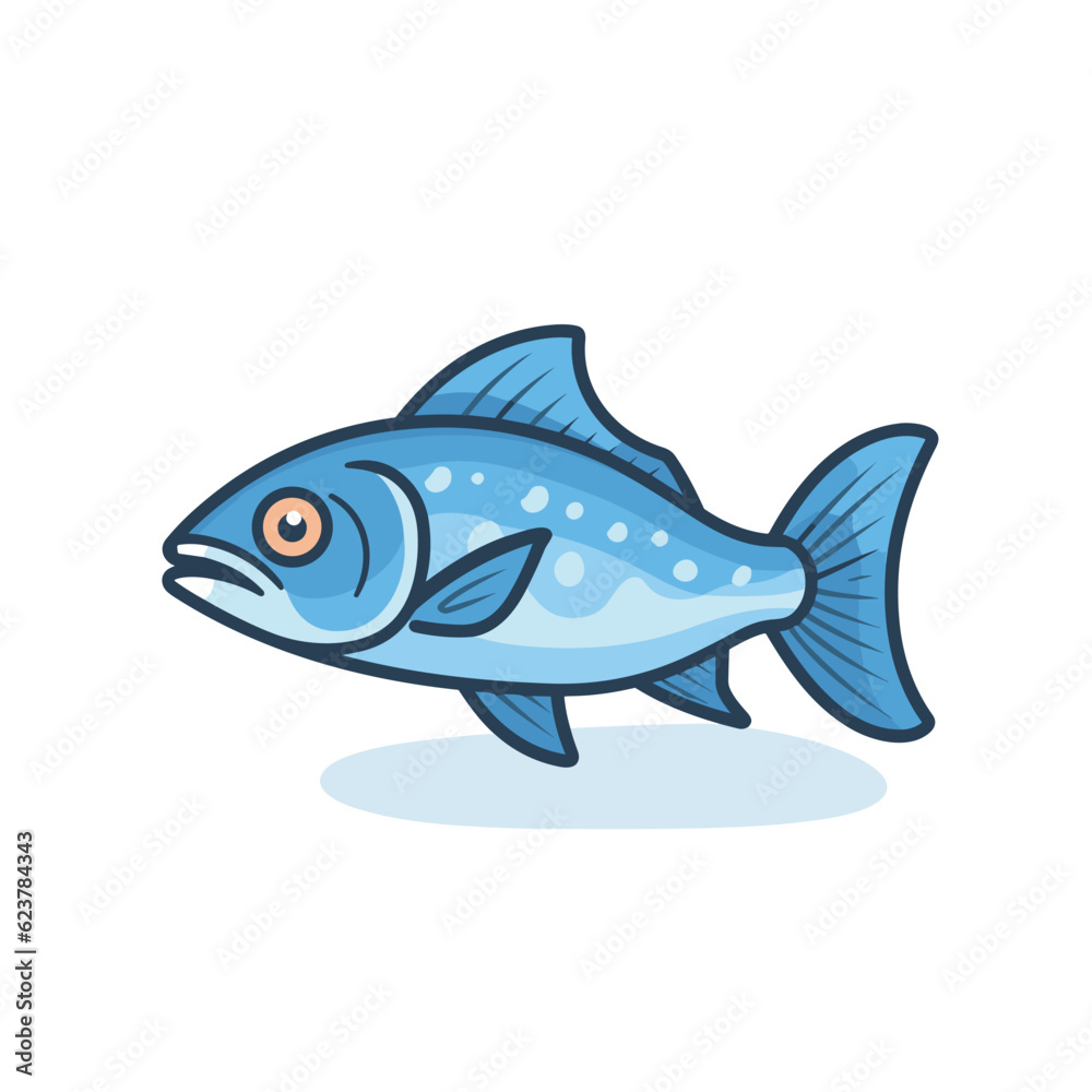 Vector of a flat icon vector of a blue fish with orange eyes on a white background Vector of a flat icon vector of a blue fish with orange eyes on a white background