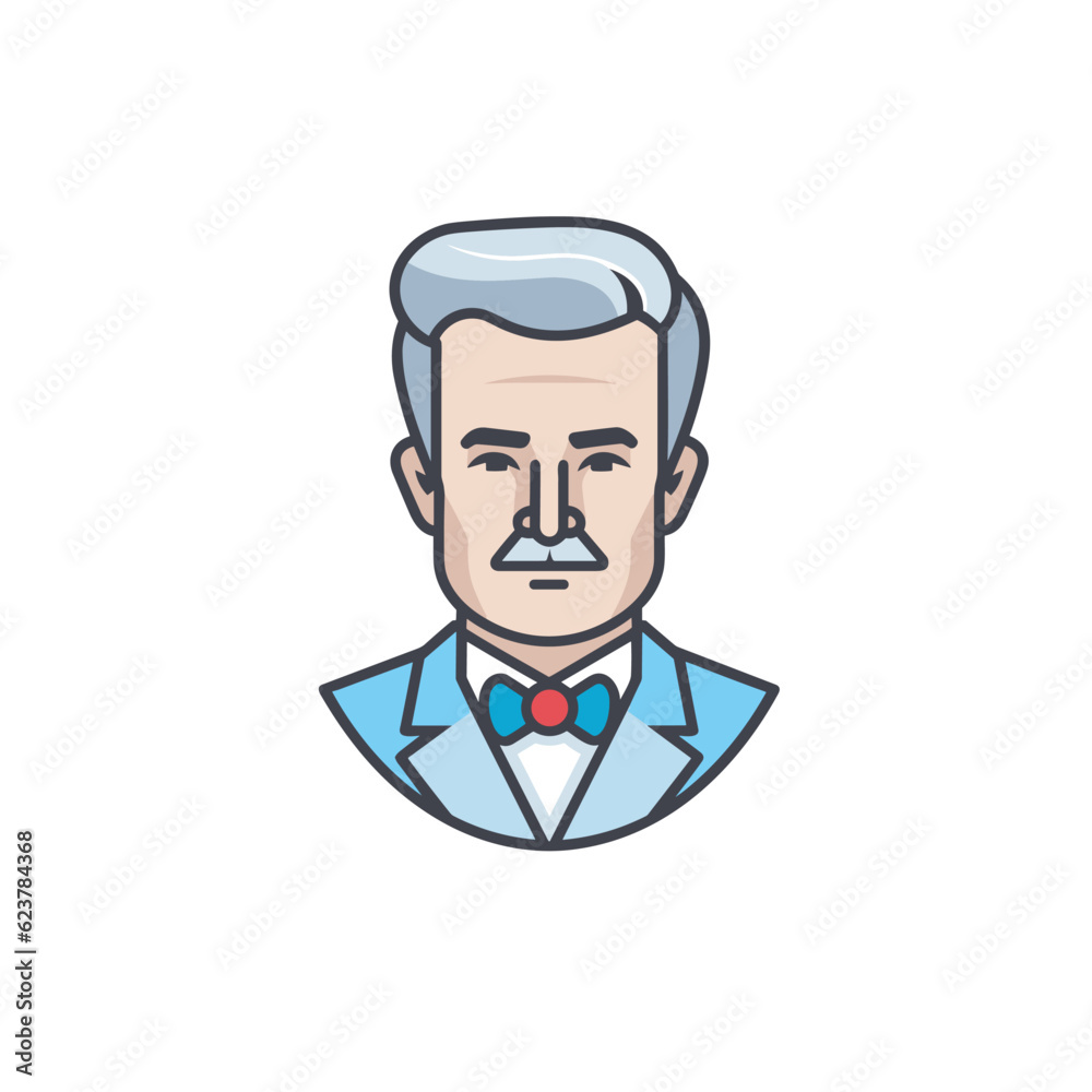 Vector of a flat icon of a man wearing a suit with a bow tie
