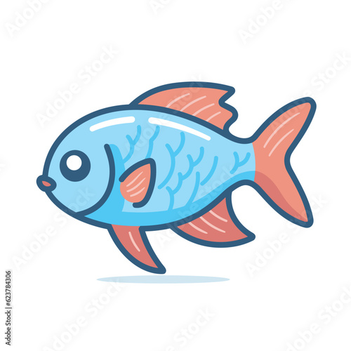 Vector of a flat icon of a blue and red fish on a white background
