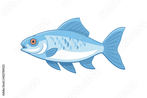 Vector of a flat icon of a blue fish with orange eyes on a white background