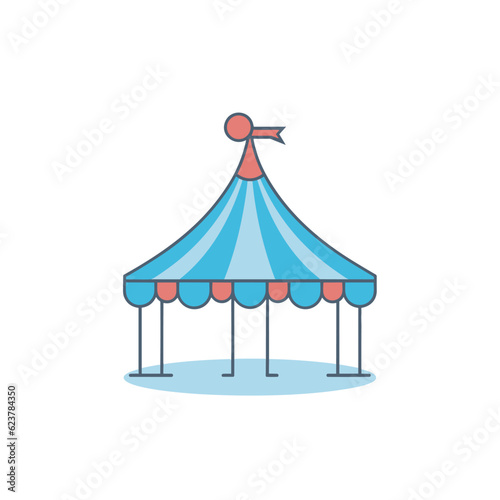 Vector of a flat and colorful icon of a circus tent with red and blue stripes