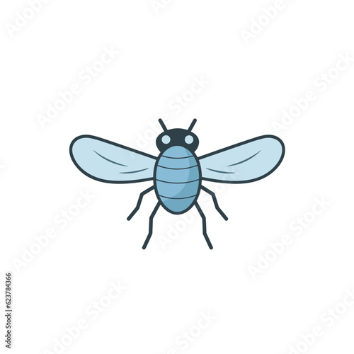 Vector of a flat icon of a blue fly insect on a white background