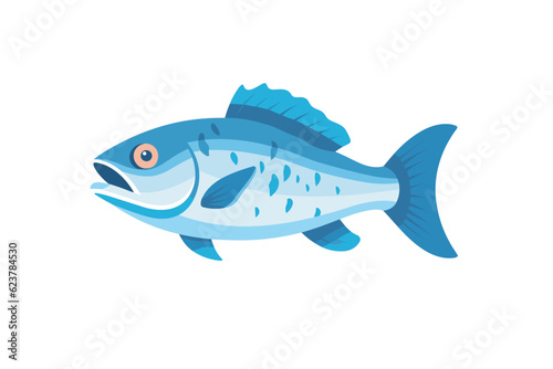 Vector of a flat icon of a blue fish with orange eyes on a white background