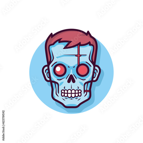 Vector of a skull with red eyes and a cross on its forehead in a flat icon style