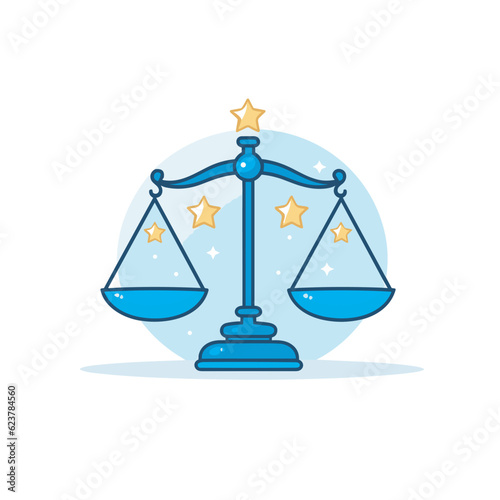 Vector of a balanced scale with stars on top   flat icon