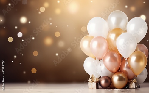 Happy Birthday or party celebration with balloons and space for text