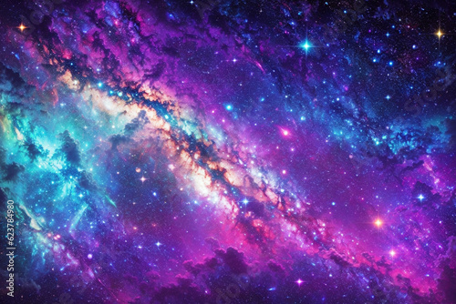 Colorful space galaxy cloud nebula. Stary night cosmos. Universe science astronomy. Supernova background wallpaper. Generative Al
